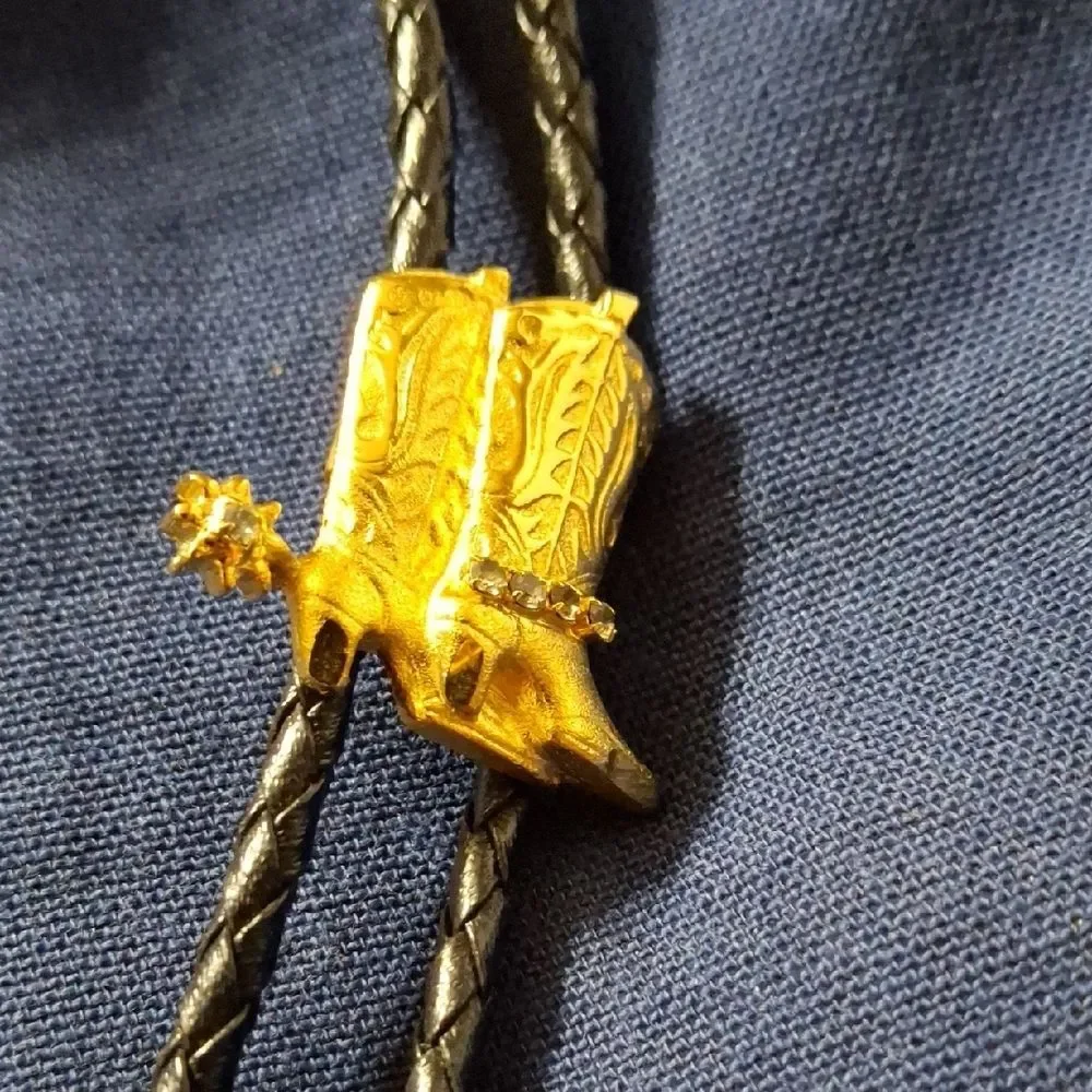 Elegant Black and Gold Bolo Tie Cowboy Boots